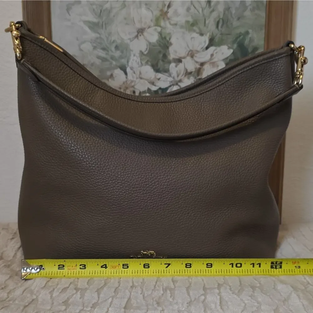 Coach Large Laurel Pebbled Leather Stone Gold Hardware
